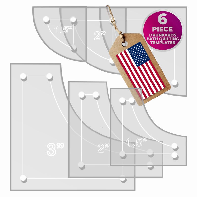 LaserThing Drunkards Path Quilting Acrylic Template Set, 3", 2", 1.5" with 1/4" Seam Allowance - 6 Piece Set - Image 2